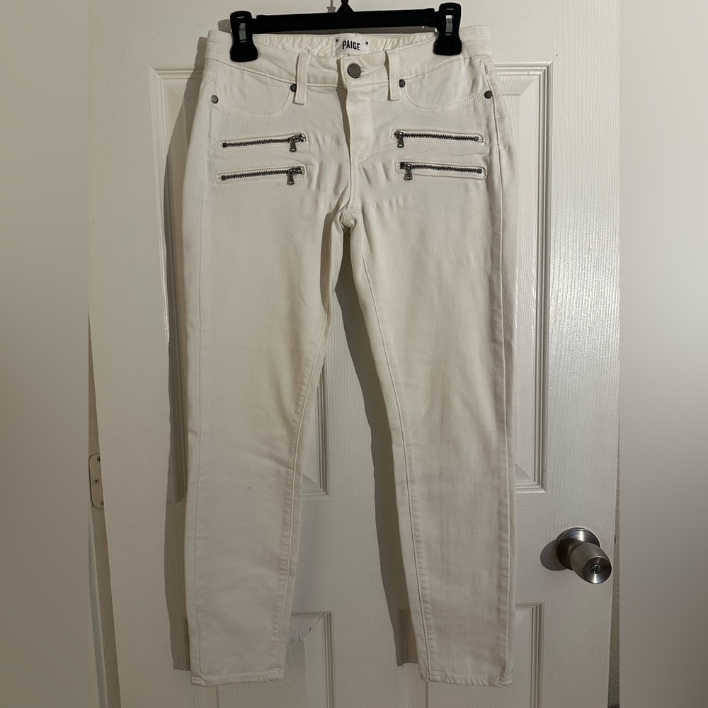 PAIGE Double Zip White Skinny Jeans